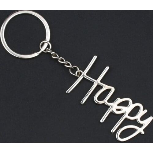 Fashion Smooth Metal Hollow Letter Happy keychain Exquisite Pendant Decorative Ornament Keyring English Word Car Trinket Gift
