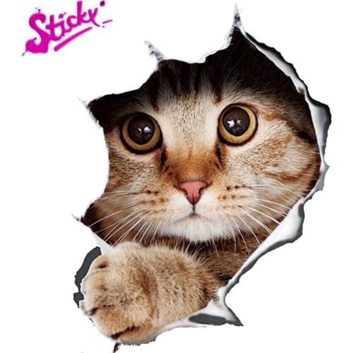 STICKY Cute Funny Cat Dog 3D Car Sticker Decal Decor Cover Scratches Waterproof The Whole Body Motorcycle Off-road Laptop PVC