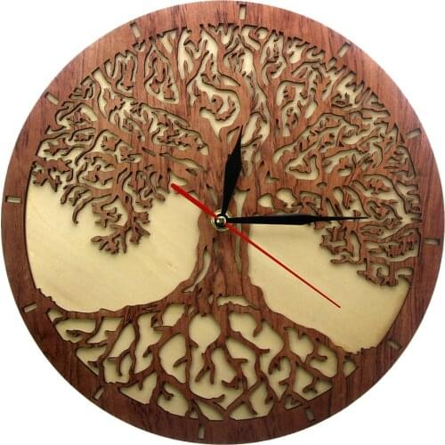 Yggdrasil Tree Of Life Wooden Wall Clock Sacred Geometry Magic Tree Home Decor Silent Sweep Kitchen Wall Clock Housewarming Gift