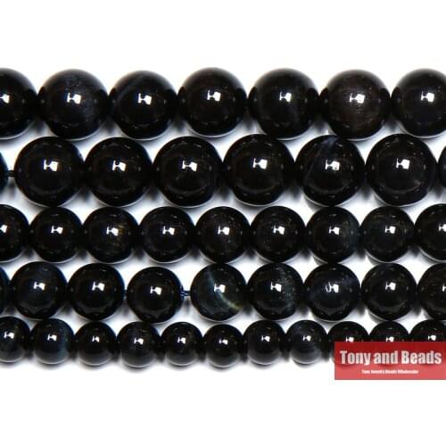 Natural Stone Dark Blue Tiger Eye Agates Round Loose Beads 15" Strand 4 6 8 10 MM Pick Size