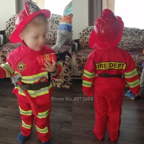 New Year Christmas Gift Firefighter Uniform Sam Fireman Work Suit for Kids Boys Girls Performance Party Costumes with Belt
