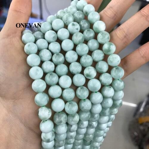 ONEVAN Natural A+ Green Angelite Charm Beads Smooth Round Stone Bracelet Necklace Jewelry Making Diy Accessories Gift Design