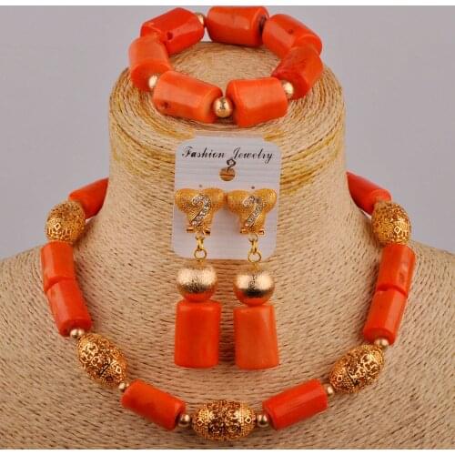 Orange Coral African Beads Jewelry Set Nigerian Wedding Necklace Bridal Jewelry Sets