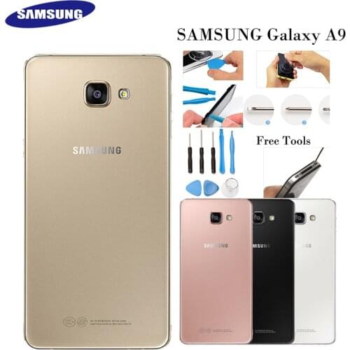 Original Samsung Galaxy A9 2016 SM-A9000 Glass Housing Battery Back Cover Rear Door Case Replacement Part Adhesive Free Tool