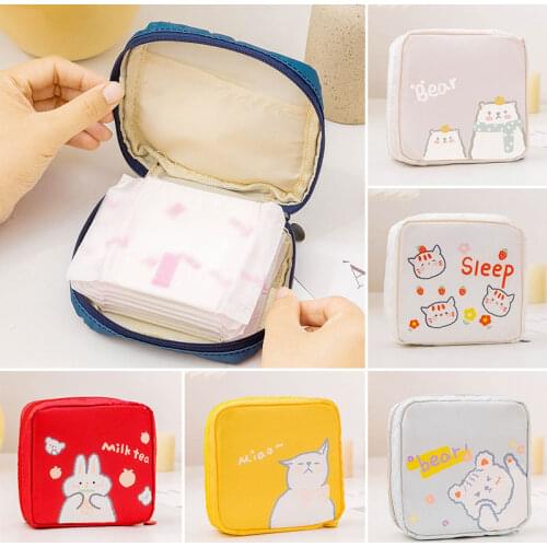 Portable Cartoon Tampon Storage Bag Sanitary Pad Pouch Women Ladies Napkin Cosmetic Bags Headphone Case Coin Purse