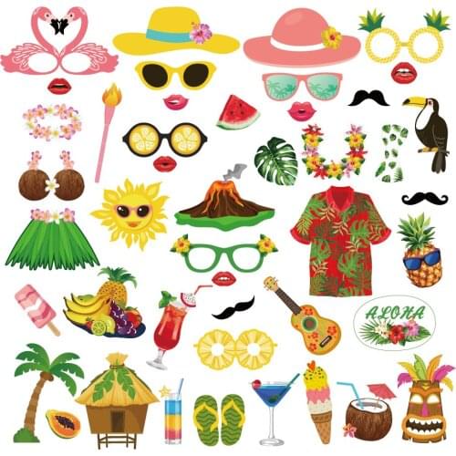 PZ161 44pcs Hawaii Summer Beach Swimming Party Photo Booth Props Hawaii Garland Dress Party supplies