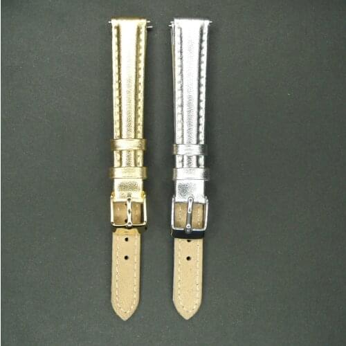 YQI 12mm Silver Calf Genuine Leather Watchband Watch Band Gold Watch Strap Belt For Women Watch For Hour with Buckle Spring Bar