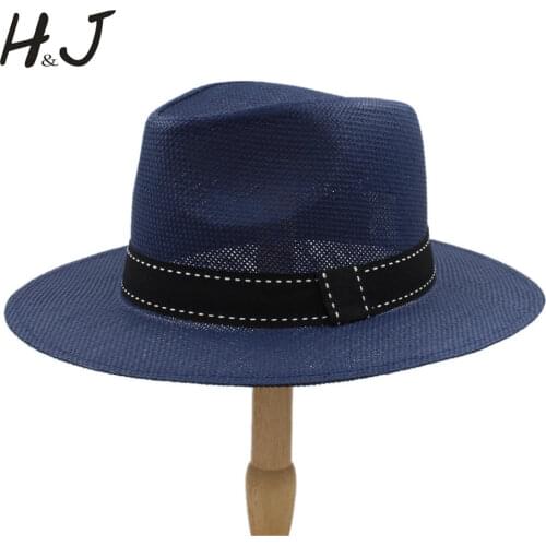 Fashion Panama Hat For Summer Women Men Straw Sun Hat Wide Brim Panama Hat For Beach Sunbonnet Jazz Hat Size 56-58CM A0108-XSJ