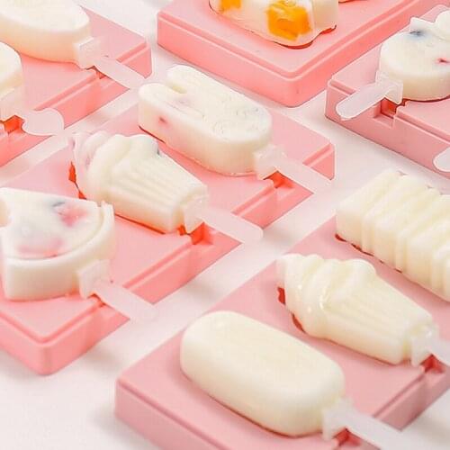 Silicone Popsicle Molds Homemade DIY Freezer Ice Cream Mould Cartoon Cute Ice Pop Maker Tray Ice Cube Mold with Lid