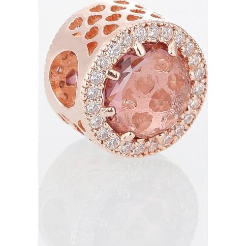 Radiant Hearts Blush Pink Charm Rose Gold Beads For Jewelry Making Fit Silver Charm Bracelet for Women DIY