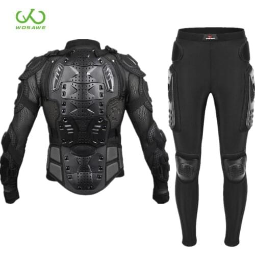 WOSAWE Motocross Armor Jacket Pants Set Elbow Kneepad Hip Butt Protection Kit Snowboard Racing Motorcycle Protective Gear Suit