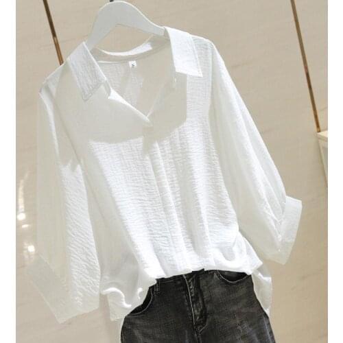 Womens White Blouse Elegant Summer Office Blouse Korea style 4XL Plus size Ladies Shirts Top Casual