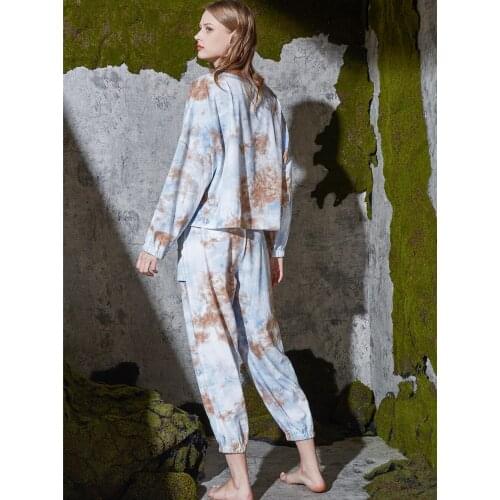 Long Sleeve Womens Tie Dye Home Clothes T-Shirt Pants Sports Sets Sweater Hoodie Tops Loose Sweatpants ComfortablCotton Workout