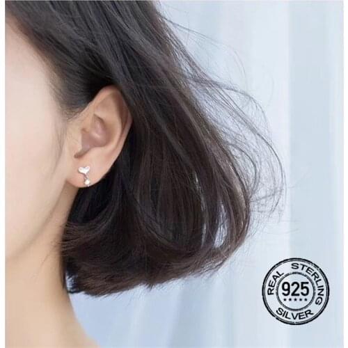 S925 Silver Needle Earrings For Women Crystal Zircon Mini Heart Cute Geometric Korea Fashion Girl Jewelry INEFFA Anti-Allergic