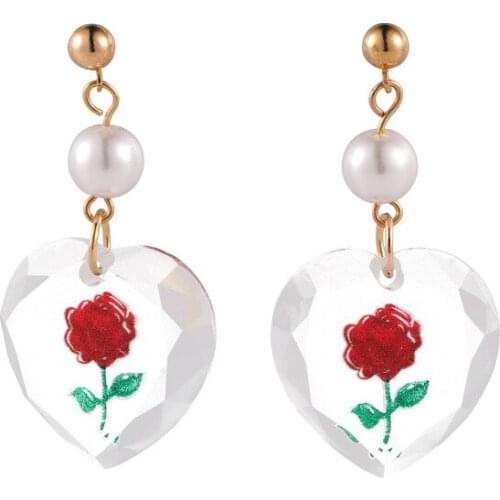 Vintage Gentle Rose Flower Drop Earrings For Women Acrylic Jewelry Simple Elegant Cute Plant Ear Accessories