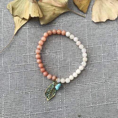 High Quality Pink White Crystal Womens Bracelet Leaf Shape Pendant Trendy Acessories 2020 New Fascino Strand Cristallo Armband