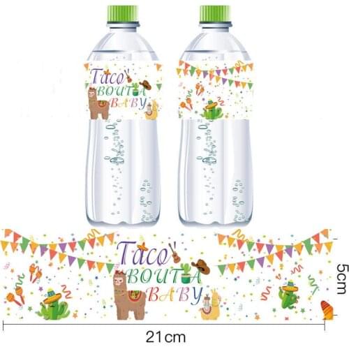 12pcs Taco‘Bout A Baby Mineral Water Bottle Lable Alpaca Birthday Party Decor Mexican Cactus Bottle Label Stickers Supplies