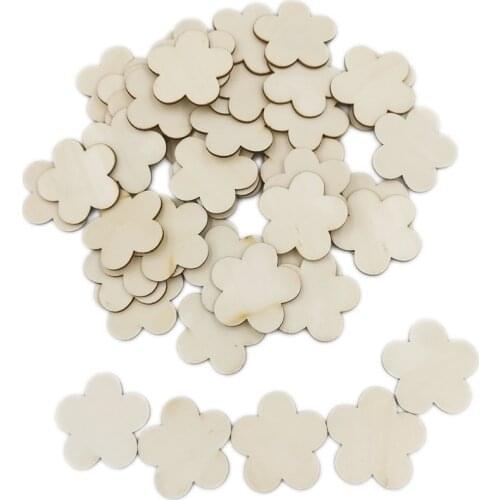 20pcs 60mm Wood Slices Flower Shape Woodwork for DIY Crafts Home Decoration Wedding Wooden Embellishment