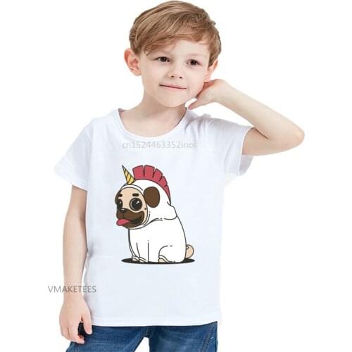 2018 Summer Girls & Boys Short Sleeve T shirt Unicorn Pug Dog Print T-shirt Baby Kids Funny Cartoon Clothing,HKP5659