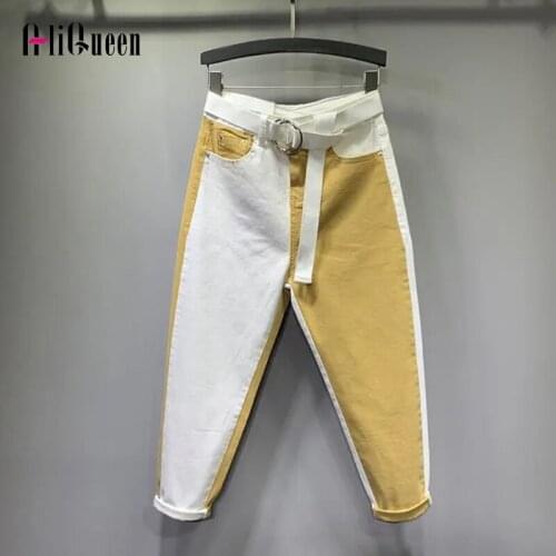 2021 Spring Autumn Women Fashion Contrast Color High Waist Pencil Pants Woman Streetwear Harem Pant Cropped Trousers Plus Size