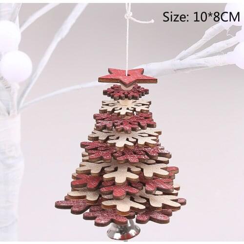 3PCS Wooden Snowflake String Pendant Christmas Tree Wooden Crafts Noel Christmas Ornaments Decoration for Family 2020 Navidad