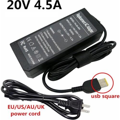 20V 4.5A AC DC Adapter Battery Charger Power Supply Adaptor With USB Square Connector EU US UK AU Plug For Lenovo ThinkPad