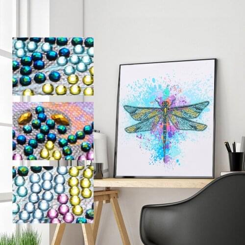 5D DIY Partial Drill Special Shaped Diamond Painting Colorful Dragonfly Lotus Embroidery Cross Stitch Kit Wall Wall Decoration