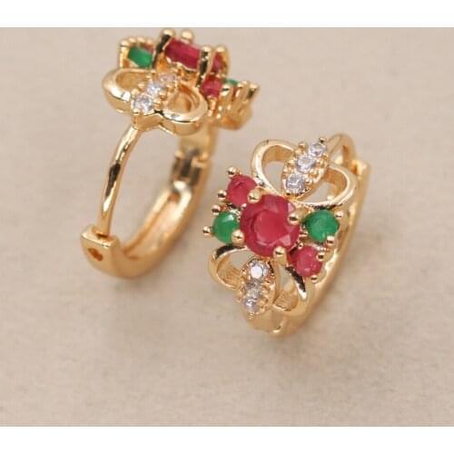 New Bohemian Flower Earrings for Women Gold Filled Hollow Rainbow Zircon Hoop Earring Trendy Jewelry for Wedding Engagement Gift