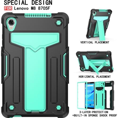 Case For Lenovo TAB M8 FHD TB-8705 8.0tablet 3 layer protection portable back Adjustable bracket Heavy Shockproof Cover+Film+Pen