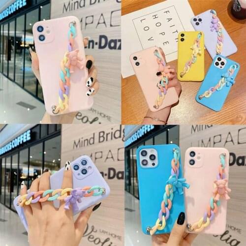 Candy Bear Wrist Strap Chain Case For Samsung Galaxy A5 A8 2018 A750/A7 A5 2017/A520 A82 A72 A71 A52 A70 A51 A30S/A50S A50 Case