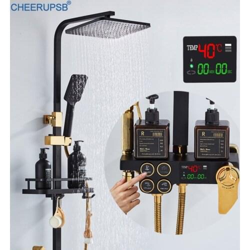 Digital Shower Set Bathroom Smart Thermostatic Shower System Hot Cold LED Bath Faucet Bathtub Wall Mount SPA Rainfall Torneiras