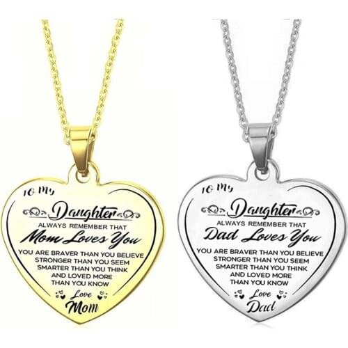 To My Daughter From Mom Dad Stainless Steel Heart Pendant Necklace I Love You Daughter Family Necklace Jewelry Gift