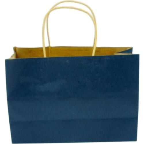 100X Custom Printing Kraft Paper Carrying Paper Bags With Logo Eco Friendly Shopping Bag Navy Blue Color