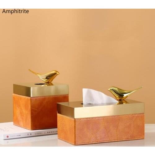 Light Tissue Box Of Leather Luxury Golden Rectangular Magnetic Bird Storage Drawers Room Be Table Decoration Coffee Accessories