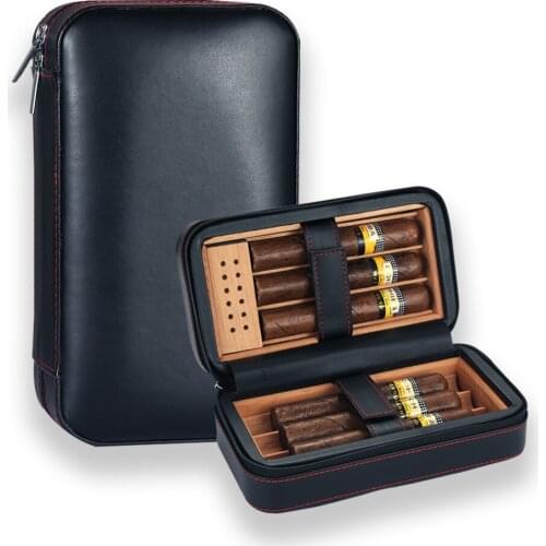 GALINER Leather Cigar Case Cedar Wood Cigar Box Portable Humidifier Humidor Travel Tobacco Accessories For 6 Cigars