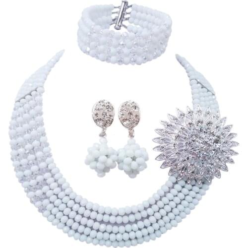 Lovely white and clear ab african wedding beads costume necklace african set nigerian wedding set
