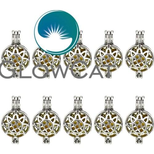 10x K640 Creative Sunflower Pearl Cage Jewelry Making Essential Oil Diffuser Beads Cage Locket Pendant Girl Kids