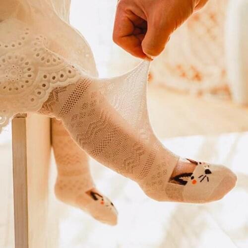 Cute Cartoon Baby Girl Tights Summer Knitted Cotton Solid Kids Pantyhose Thin Breathable Mesh Infant Toddler Stockings