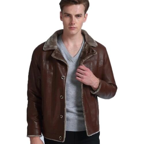 Fashion 2017 Winter Thick Faux Fur Men Leather Jacket Brand turn-down collar PU Outerwear Men Business casual jackets coats