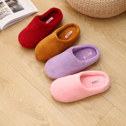 Soft and Lovely Cotton Bedroom Autumn and Winter Solid Color Womens Indoor Plush Non Slip Floor Household Slippers