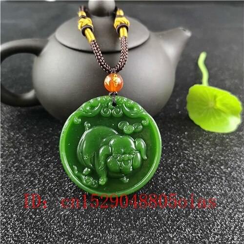 Natural Green Chinese Hetian Jade Pig Pendant Necklace Fashion Charm Jadeite Jewelry Carved Amulet Gifts for Women Men