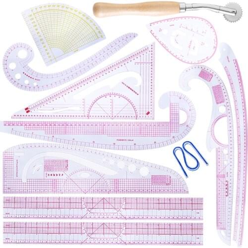 Nonvor Practical French Curve Ruler Fashion Ruler Set Design Ruler Making Tools with Stitching Wheel Tool for Designing Patterns