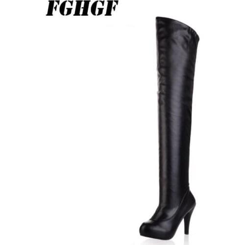 Package mail Autumn and winter Waterproof Taiwan Ultra high heel boots for women Casual over-the-knee boots Big size: 40-46