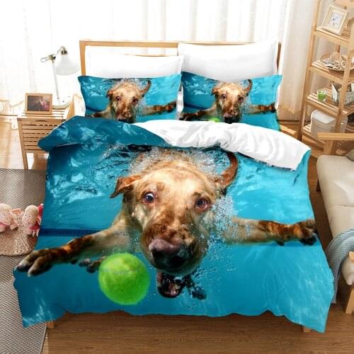 Dropshipping SINGLE only 1 Pillowcase Queen Size Bedding For Boys Duvet Cover Set Bedding Dog N019 Animal cartoon Swimming water