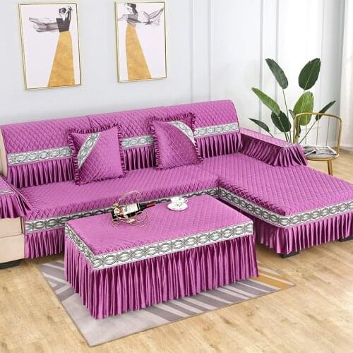 Purple Luxury Sofa Cover Fashion Diamond Embroidery Lace Sofa Towel Slipcover Non-slip Cushion A Complete Living Room Sofa Set 6
