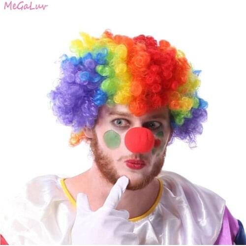 Funny Circus Clown Wigs Caps And Foam Clown Nose Disco Explosive Head Wig Dance Bar Halloween Party Dress Performance Decor Prop