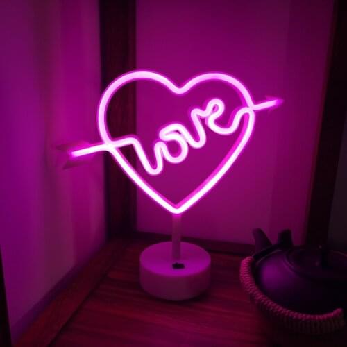 LED Neon Lights Love Shape Night Light Sign Lamp Battery USB Double Powered Nightlight for Indoor Christmas Wedding Birthday