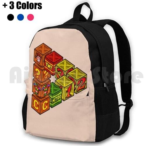 Mysterious Crates Outdoor Hiking Backpack Riding Climbing Sports Bag Crash Bandicoot Video Game Crate Life Tnt Laptop Hydro