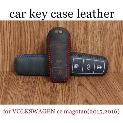 Only Red high quality Genuine quality leather car key case cover Hand sewing DIY fit for VOLKSWAGEN cc magotan(2015,2016)