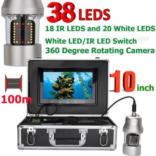 10 Inch 100M Underwater Fishing Video Camera Fish Finder IP68 Waterproof 38 LEDs 360 Degree Rotating Camera